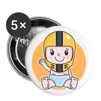 Motorrad Baby Biker Baby Geburt Schwangerschaft - Buttons groß 56 mm (5er Pack) - Weiß - Vorne
