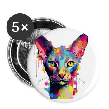 Explosion of Colors Cat Art - Buttons large 2.2''/56 mm (5-pack) - white - Front