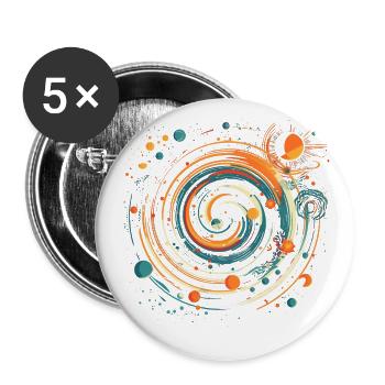 Retro Space Planeten Wirbel in orange und türkis - Buttons groß 56 mm (5er Pack) - Weiß - Vorne