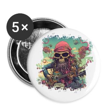 Psychedelic hippie skeleton with guitar - Buttons large 2.2''/56 mm (5-pack) - white - Front