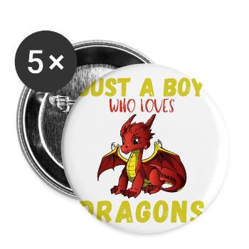 Just A Boy Who Loves Dragons - Buttons large 2.2''/56 mm (5-pack) - white - Front