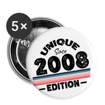 Unique depuis 2008 Edition Anniversaire Millésime 2008 - Lot de 5 grands badges (56 mm) - blanc - Devant