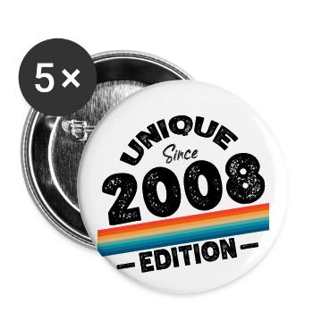 Unique depuis 2008 Edition Anniversaire Millésime 2008 - Lot de 5 grands badges (56 mm) - blanc - Devant
