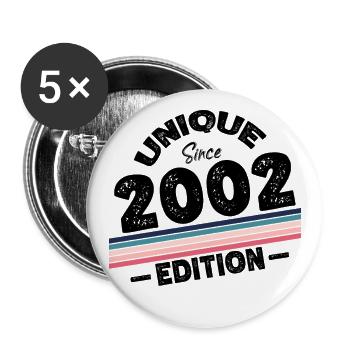 Unique seit 2002 Edition Geburtstag Vintage 2002 - Buttons groß 56 mm (5er Pack) - Weiß - Vorne