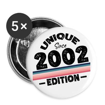 Unique seit 2002 Edition Geburtstag Vintage 2002 - Buttons groß 56 mm (5er Pack) - Weiß - Vorne