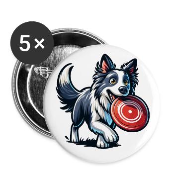 A border collie happily plays with a frisbee - Buttons large 2.2''/56 mm (5-pack) - white - Front