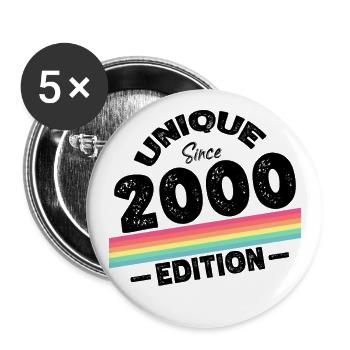 Unique seit 2000 Edition Geburtstag Vintage 2000 - Buttons groß 56 mm (5er Pack) - Weiß - Vorne