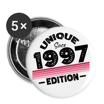 Unique depuis 1997 Edition Anniversaire Millésime 1997 - Lot de 5 grands badges (56 mm) - blanc - Devant