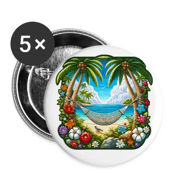 Tropical island with palm trees and hammock - Buttons large 2.2''/56 mm (5-pack) - white - Front