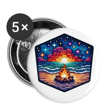 Vibrant campfire by the sea - Buttons large 2.2''/56 mm (5-pack) - white - Front