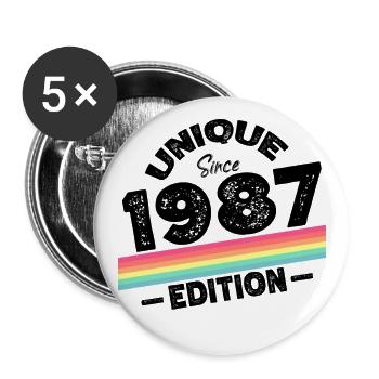 Unique seit 1987 Edition Geburtstag Vintage 1987 - Buttons groß 56 mm (5er Pack) - Weiß - Vorne