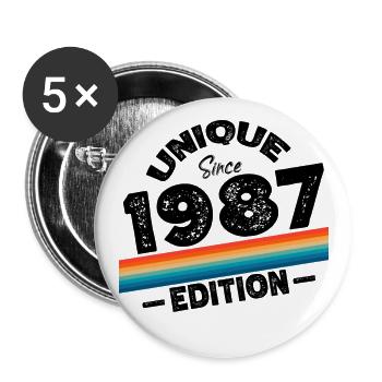 Unique depuis 1987 Edition Anniversaire Millésime 1987 - Lot de 5 grands badges (56 mm) - blanc - Devant
