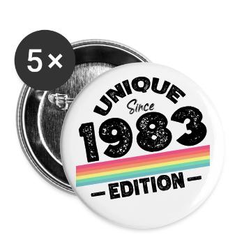 Unique seit 1983 Edition Geburtstag Vintage 1983 - Buttons groß 56 mm (5er Pack) - Weiß - Vorne