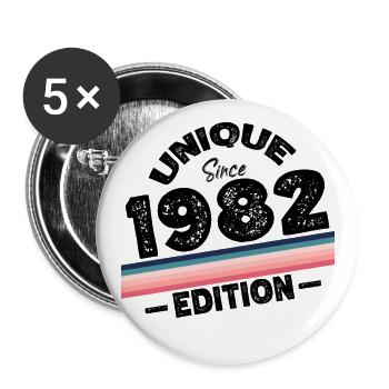 Unique depuis 1982 Edition Anniversaire Millésime 1982 - Lot de 5 grands badges (56 mm) - blanc - Devant