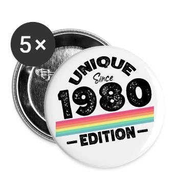 Unique depuis les années 1980 édition anniversaire Vintage des années 1980 - Lot de 5 grands badges (56 mm) - blanc - Devant