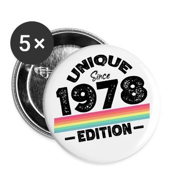 Unique seit 1978 Edition Geburtstag Vintage 1978 - Buttons groß 56 mm (5er Pack) - Weiß - Vorne
