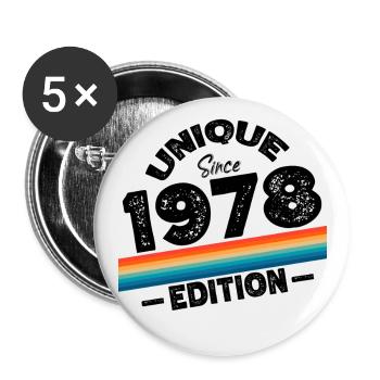 Unique seit 1978 Edition Geburtstag Vintage 1978 - Buttons groß 56 mm (5er Pack) - Weiß - Vorne