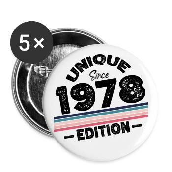 Unique seit 1978 Edition Geburtstag Vintage 1978 - Buttons groß 56 mm (5er Pack) - Weiß - Vorne