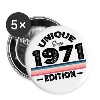 Unique depuis 1971 Edition Anniversaire Millésime 1971 - Lot de 5 grands badges (56 mm) - blanc - Devant