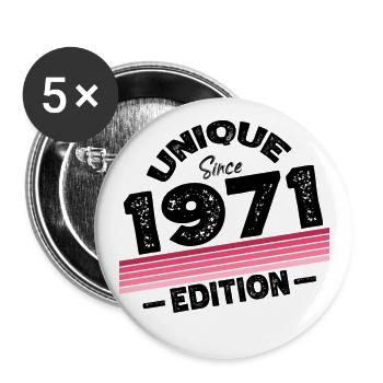 Unique depuis 1971 Edition Anniversaire Millésime 1971 - Lot de 5 grands badges (56 mm) - blanc - Devant