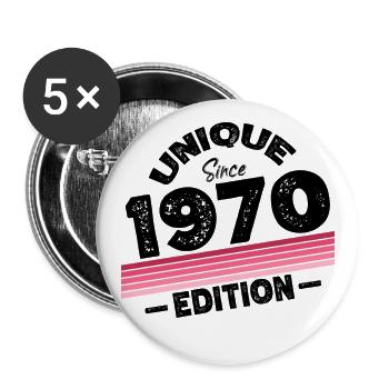 Unique depuis les années 1970 édition anniversaire Vintage des années 1970 - Lot de 5 grands badges (56 mm) - blanc - Devant