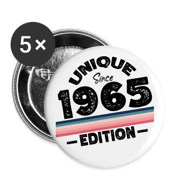 Unique depuis 1965 Edition Anniversaire Millésime 1965 - Lot de 5 grands badges (56 mm) - blanc - Devant