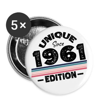 Unique depuis 1961 Edition Anniversaire Millésime 1961 - Lot de 5 grands badges (56 mm) - blanc - Devant