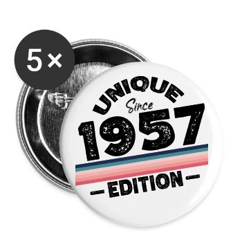 Unique depuis 1957 Edition Anniversaire Millésime 1957 - Lot de 5 grands badges (56 mm) - blanc - Devant