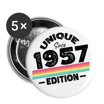 Unique depuis 1957 Edition Anniversaire Millésime 1957 - Lot de 5 grands badges (56 mm) - blanc - Devant
