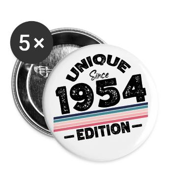 Unique depuis 1954 Edition Anniversaire Millésime 1954 - Lot de 5 grands badges (56 mm) - blanc - Devant