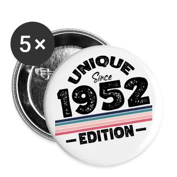 Unique seit 1952 Edition Geburtstag Vintage 1952 - Buttons groß 56 mm (5er Pack) - Weiß - Vorne