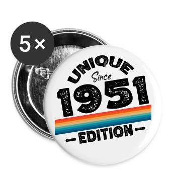 Unique depuis 1951 Edition Anniversaire Millésime 1951 - Lot de 5 grands badges (56 mm) - blanc - Devant