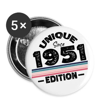 Unique depuis 1951 Edition Anniversaire Millésime 1951 - Lot de 5 grands badges (56 mm) - blanc - Devant