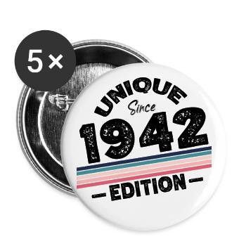 Unique seit 1942 Edition Geburtstag Vintage 1942 - Buttons groß 56 mm (5er Pack) - Weiß - Vorne