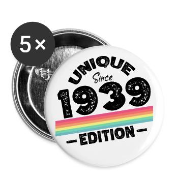 Unique depuis 1939 Edition Anniversaire Millésime 1939 - Lot de 5 grands badges (56 mm) - blanc - Devant