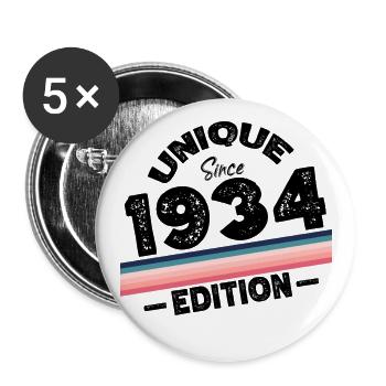 Unique depuis 1934 Edition Anniversaire Millésime 1934 - Lot de 5 grands badges (56 mm) - blanc - Devant