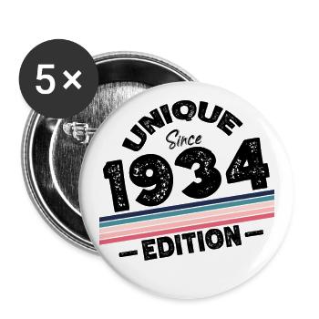 Unique depuis 1934 Edition Anniversaire Millésime 1934 - Lot de 5 grands badges (56 mm) - blanc - Devant