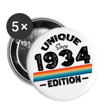 Unique depuis 1934 Edition Anniversaire Millésime 1934 - Lot de 5 grands badges (56 mm) - blanc - Devant