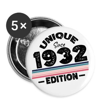 Unique depuis 1932 Edition Anniversaire Millésime 1932 - Lot de 5 grands badges (56 mm) - blanc - Devant