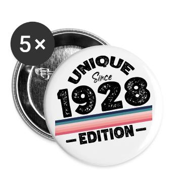 Unique depuis 1928 Edition Anniversaire Millésime 1928 - Lot de 5 grands badges (56 mm) - blanc - Devant