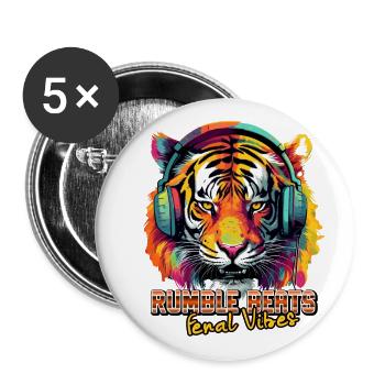 Tiger mit Kopfhörern, Farben der Pop-Art - Buttons groß 56 mm (5er Pack) - Weiß - Vorne