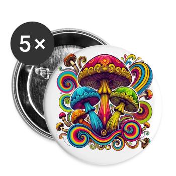 Colorful Psychedelic Mushrooms - Buttons large 2.2''/56 mm (5-pack) - white - Front
