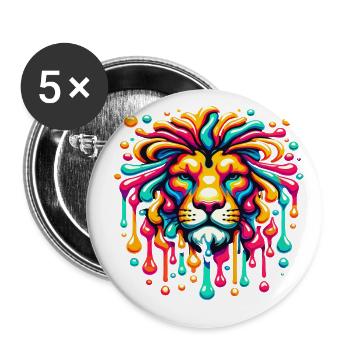 Psychedelic Lion with vibrant colors - Buttons large 2.2''/56 mm (5-pack) - white - Front