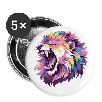 Rugissement d'un lion coloré style pop art - Lot de 5 grands badges (56 mm) - blanc - Devant