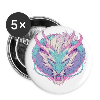 Dragon head in pop art style pastel colors - Buttons large 2.2''/56 mm (5-pack) - white - Front