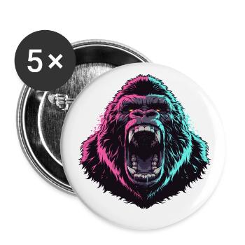 Tête de gorille furieux en style pop art - Lot de 5 grands badges (56 mm) - blanc - Devant