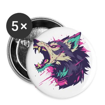 Portrait of a furious wolf with bright colors - Buttons large 2.2''/56 mm (5-pack) - white - Front