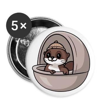 Mignon bébé loutre dans un lit bébé - Lot de 5 grands badges (56 mm) - blanc - Devant