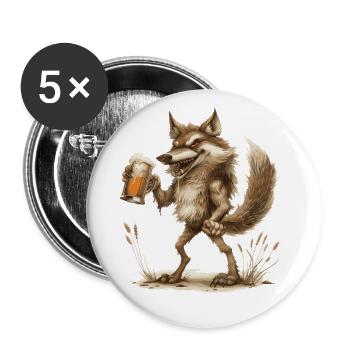 Wolf Beer Funny - Buttons large 2.2''/56 mm (5-pack) - white - Front