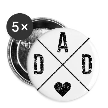 Dad mit Herz Papa Vatertag - Buttons groß 56 mm (5er Pack) - Weiß - Vorne